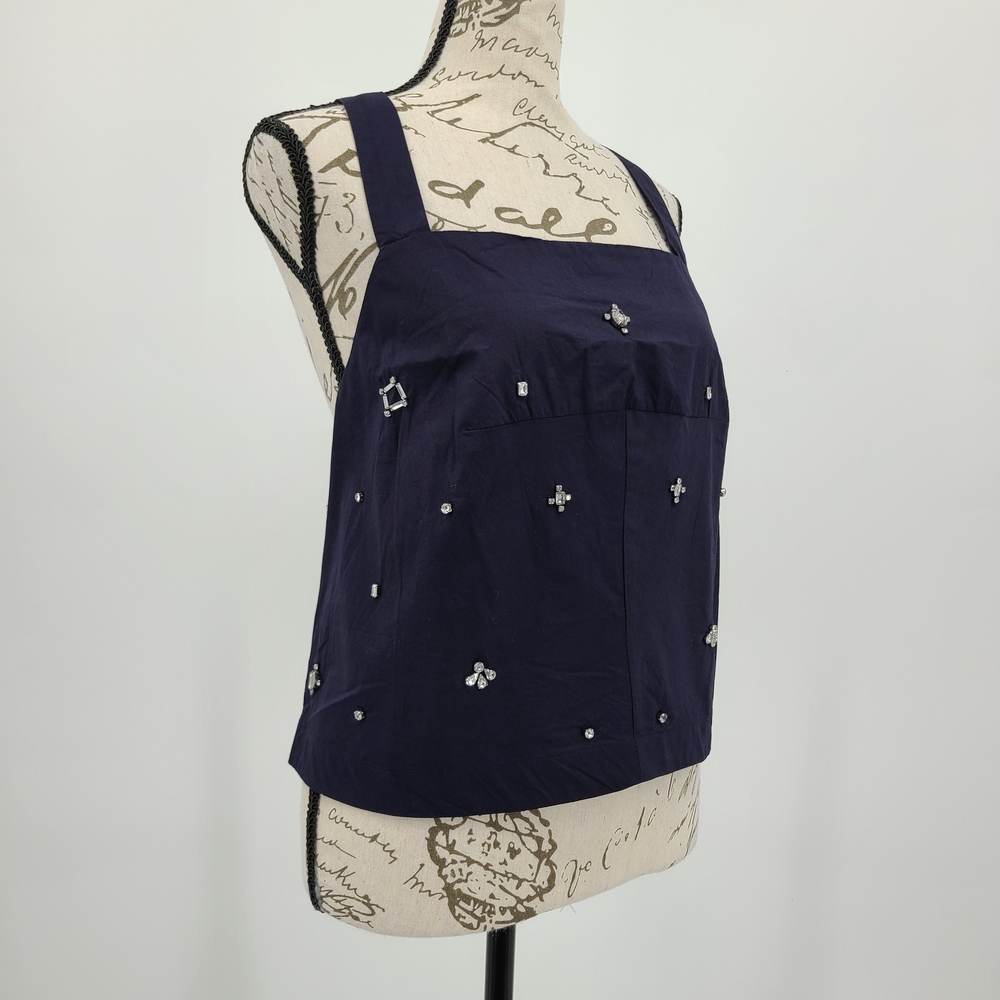 Anthropologie's Maeve Navy Cotton Crop Top With Rhinestones